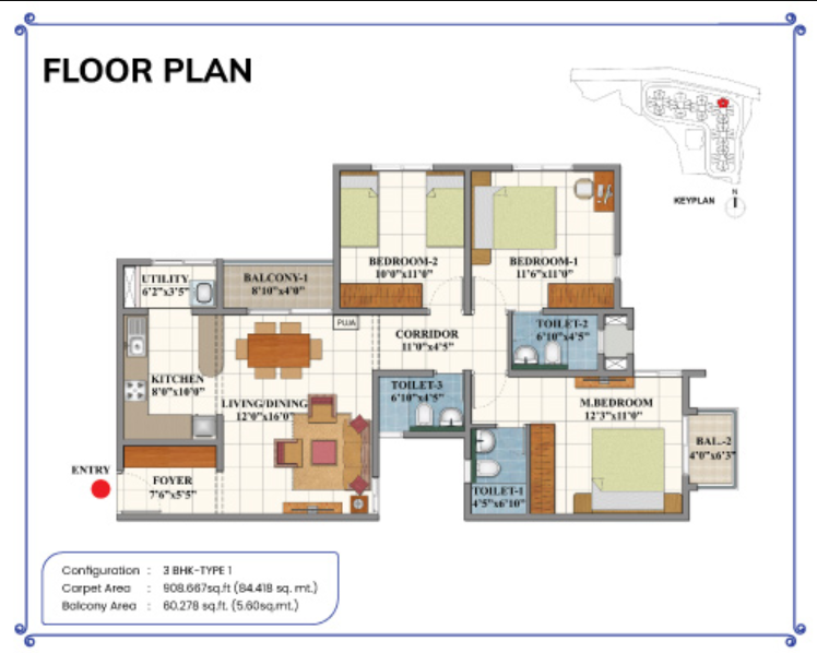 3 BHK Floor Plan